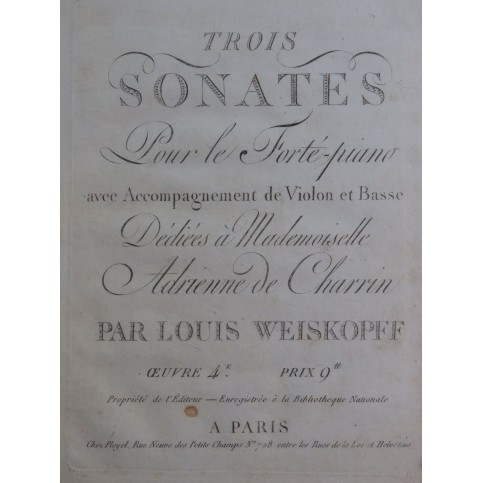 WEISKOPFF Louis Trois Sonates op 4 Basse ca1800