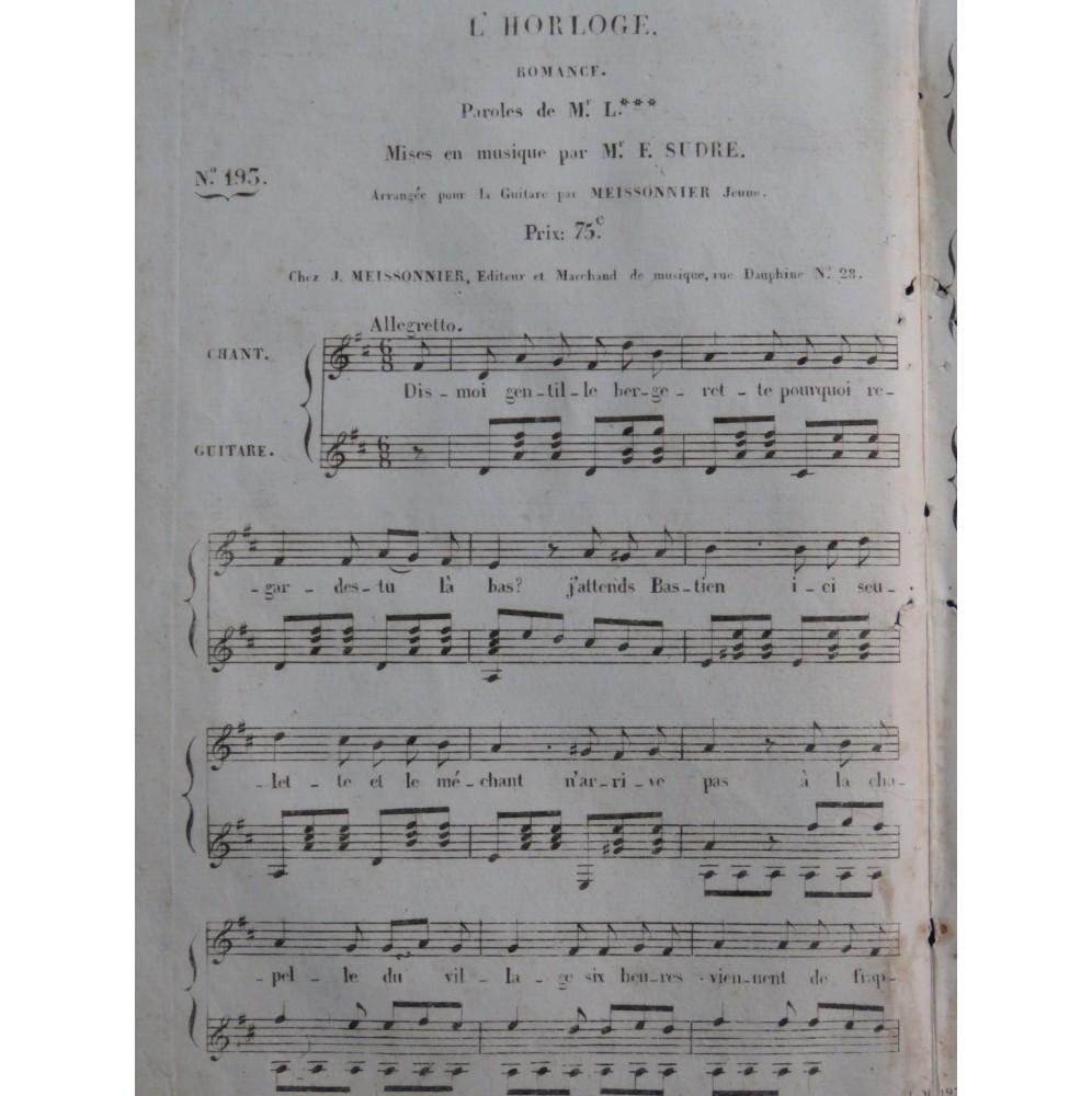 SUDRE François L'Horloge Chant Guitare ca1820