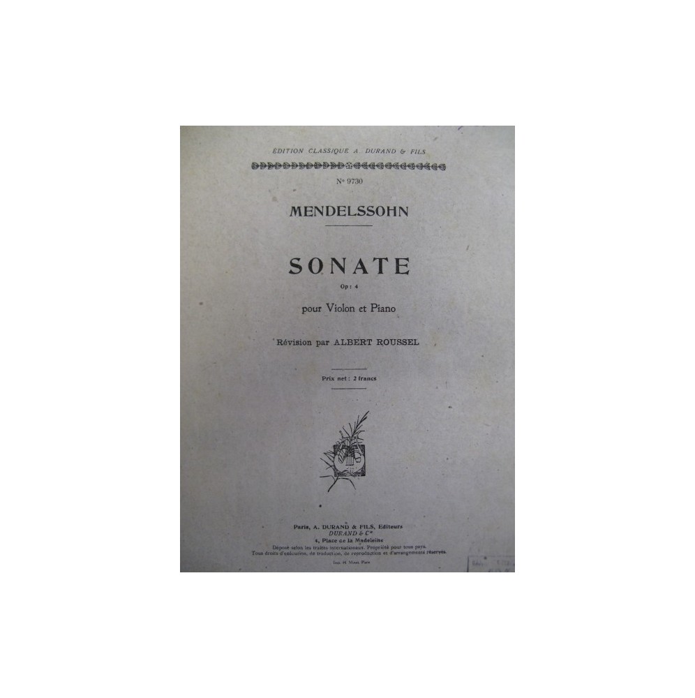 MENDELSSOHN Sonate Violon Piano