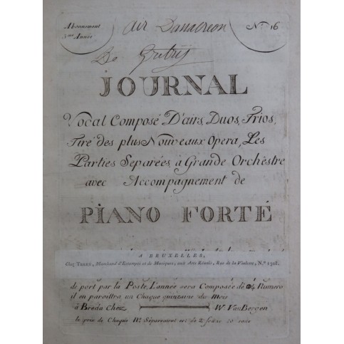 GRÉTRY André Anacréon chez Polycrate Air Chant Piano ca1800