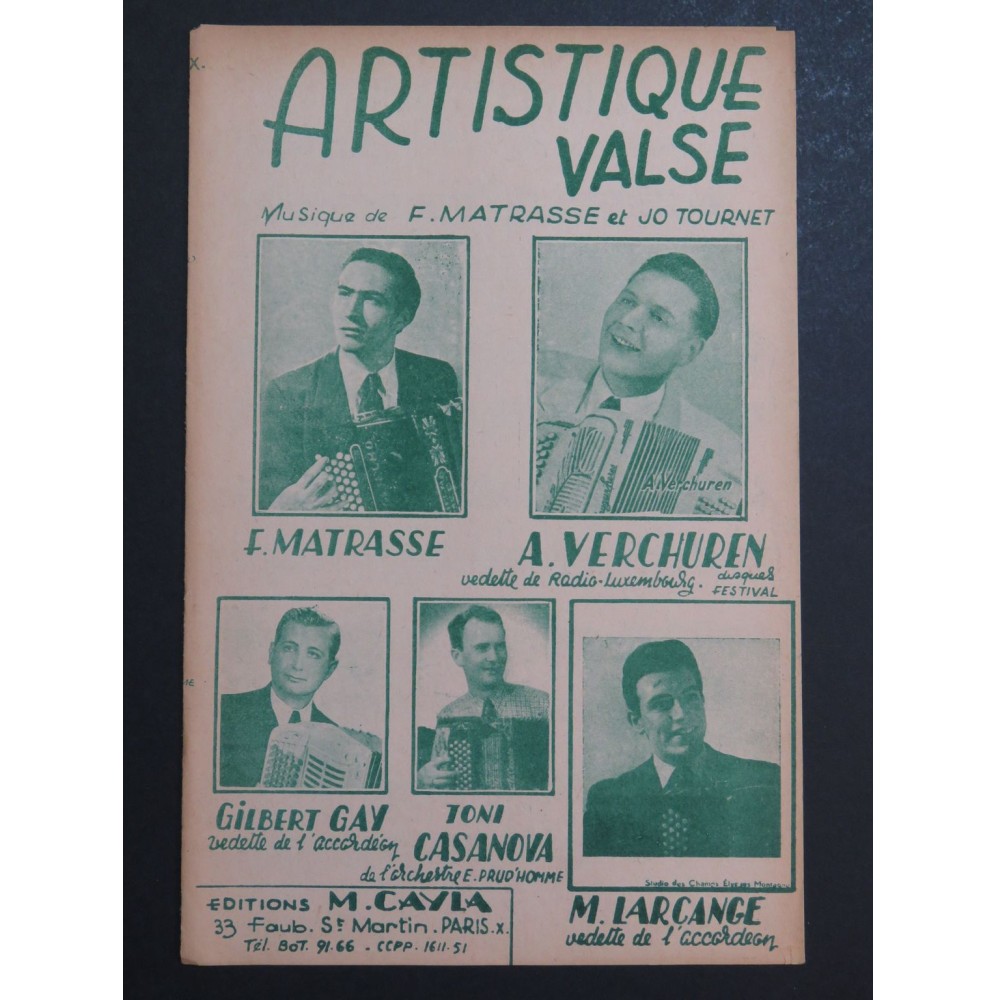Artistique Valse F. Matrasse Géo Tournet Accordéon 1953