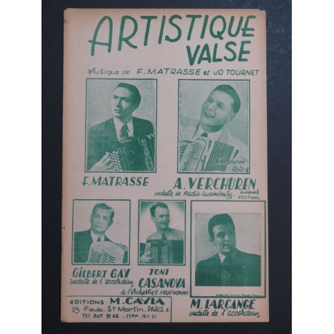 Artistique Valse F. Matrasse Géo Tournet Accordéon 1953