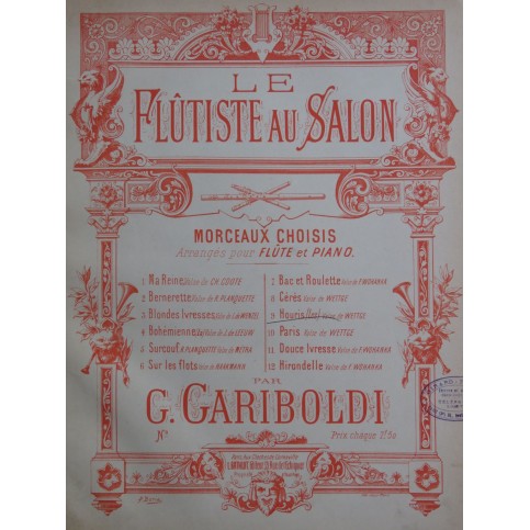 WETTGE G. Les Houris Grande Valse Piano Flûte ca1890