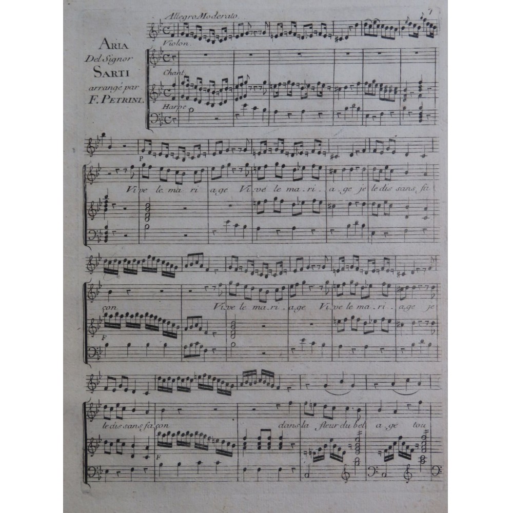 PETRINI François Aria de Sarti Chant Violon Harpe ca1800