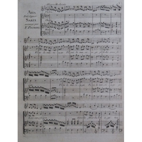 PETRINI François Aria de Sarti Chant Violon Harpe ca1800