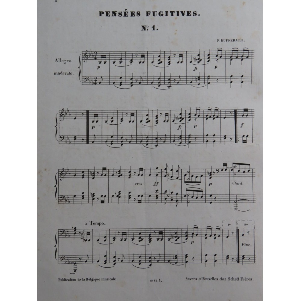 KUFFERATH Hubert Ferdinand Pensées Fugitives Piano ca1845