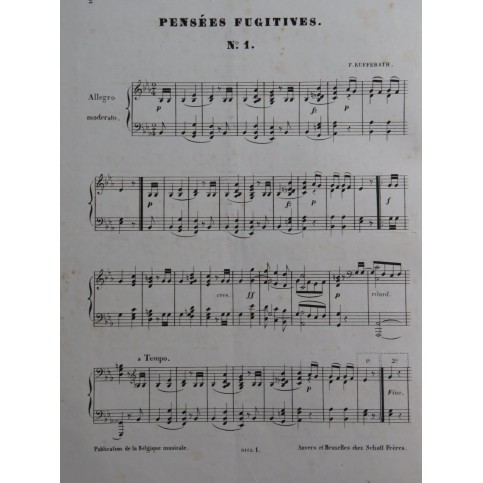 KUFFERATH Hubert Ferdinand Pensées Fugitives Piano ca1845