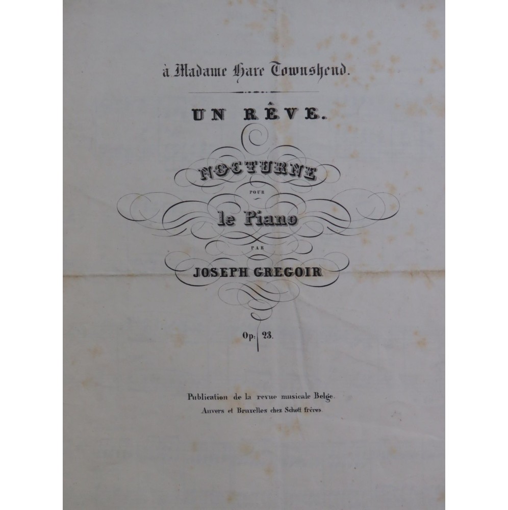 GREGOIR Joseph Un Rêve Nocturne op 23 Piano ca1850