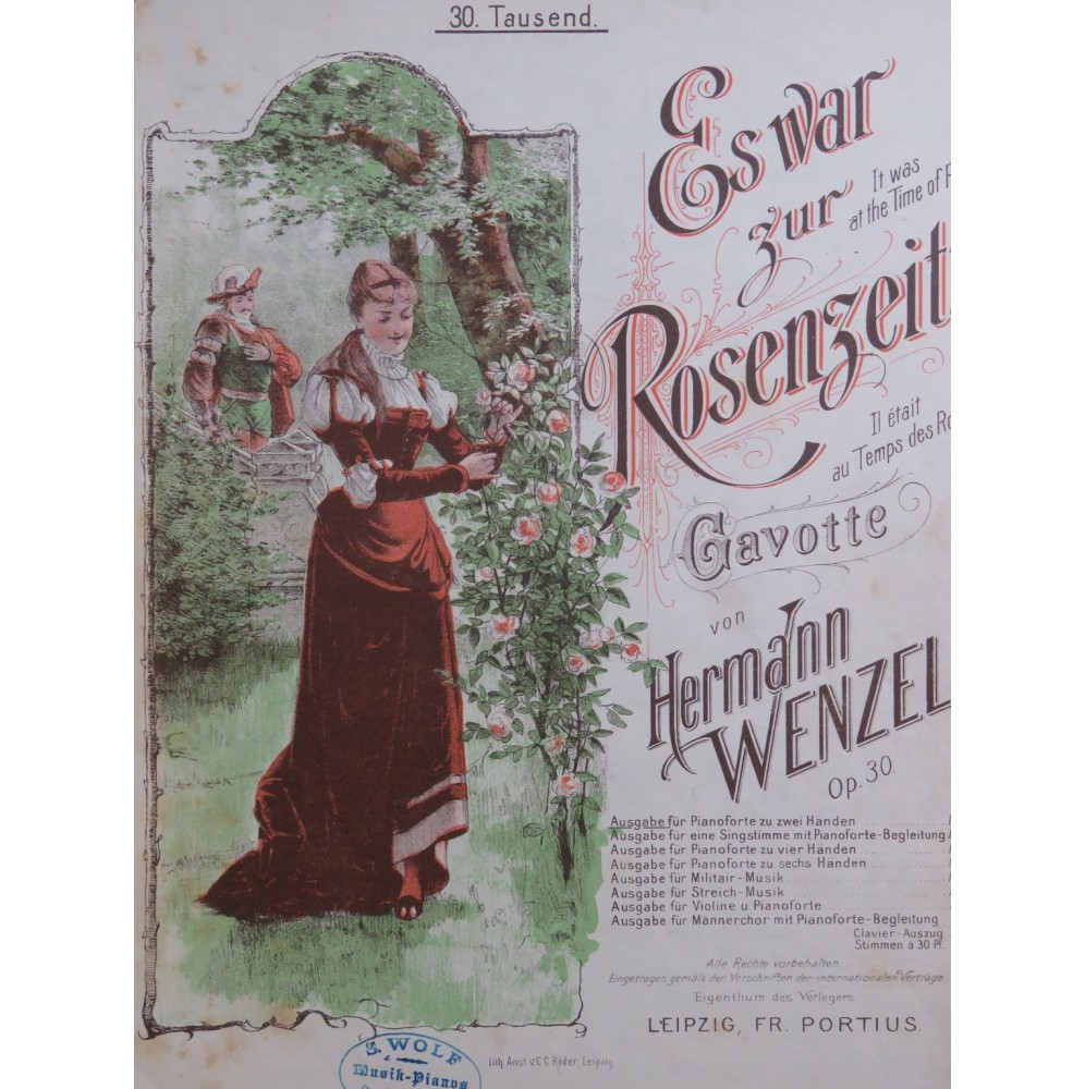 WENZEL Hermann Es war zur Rosenzeit op 30 Piano ca1895