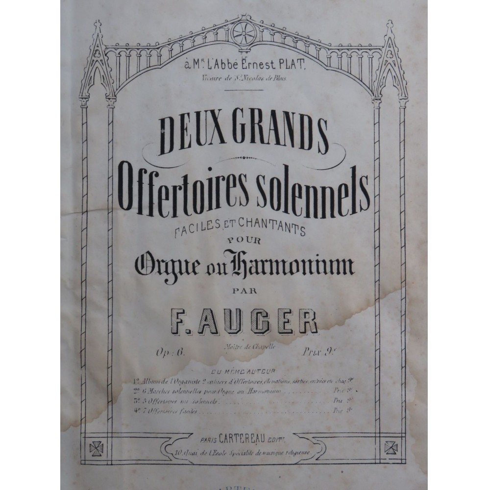 AUGER F. Deux Grands Offertoires op 6 Orgue ou Harmonium ca1860