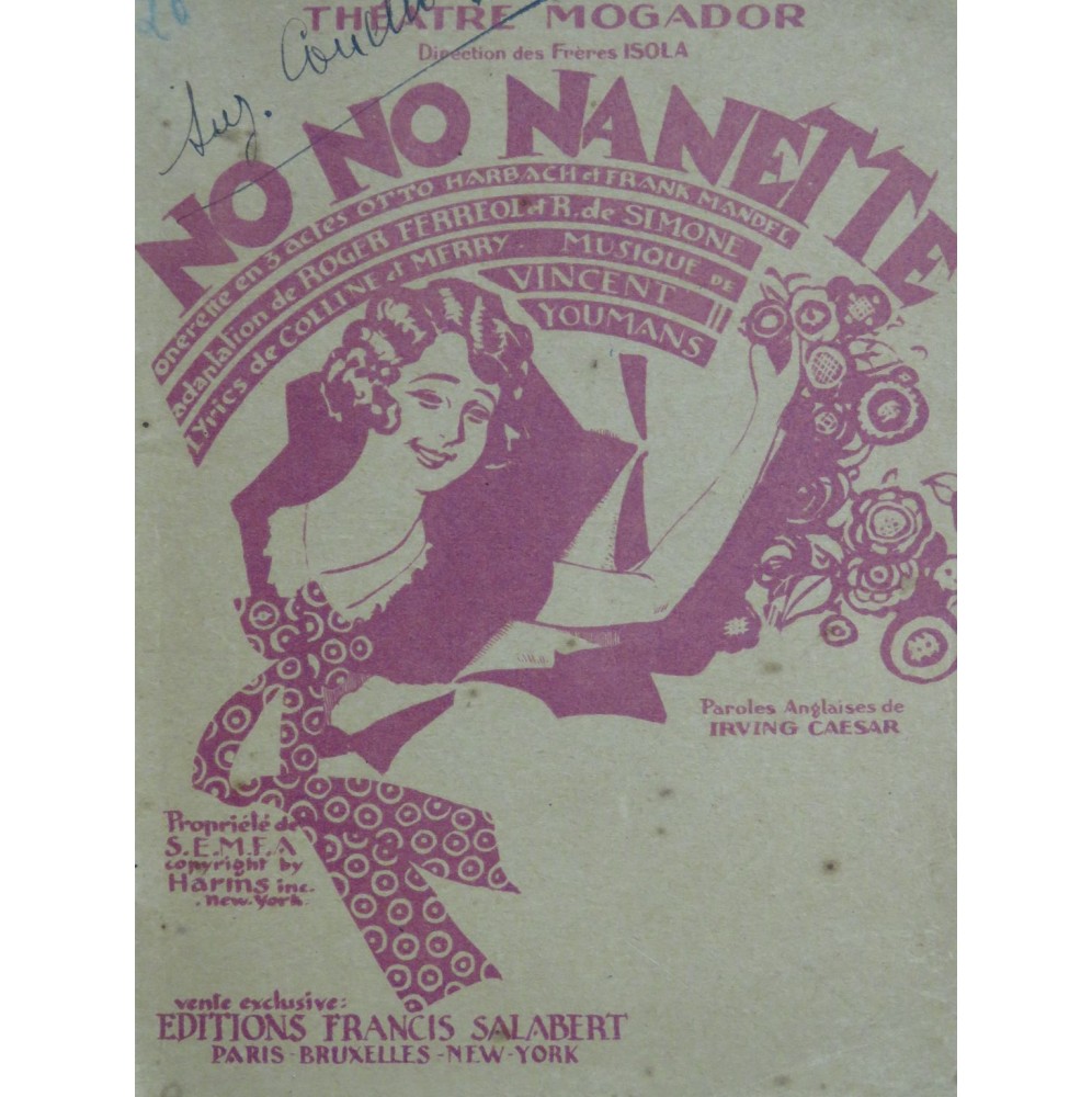 YOUMANS Vincent No No Nanette Opérette Chant 1927