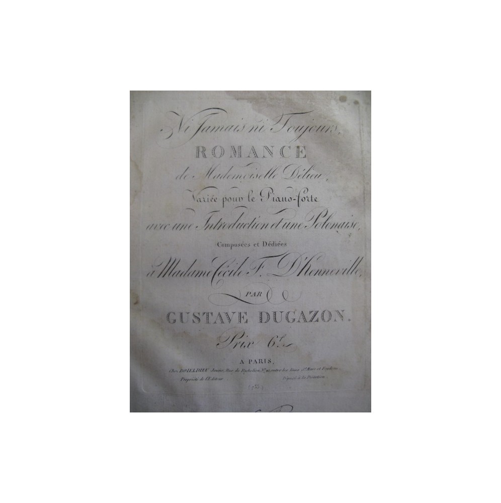 DUGAZON Gustave Romance Piano ca1820