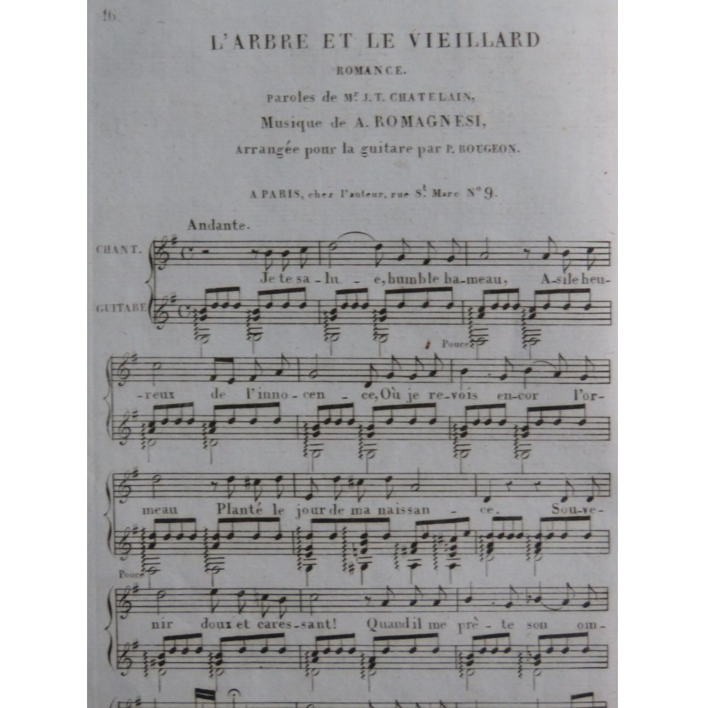 ROMAGNESI Antoine L'Arbre et le Vieillard Chant Guitare ca1820