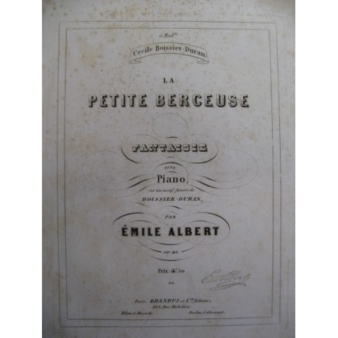 ALBERT Émile La petite Berceuse Piano ca1880