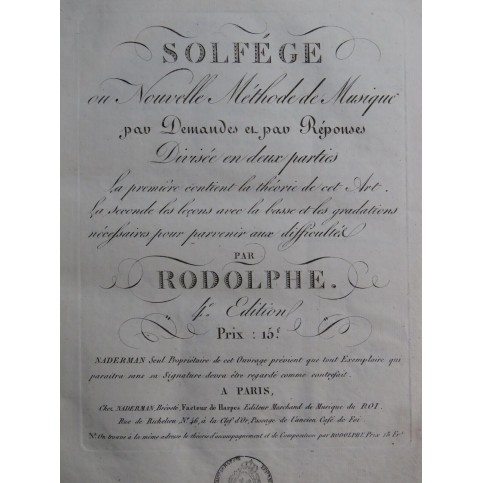 RODOLPHE Solfège ou Nouvelle Méthode de Musique ca1810