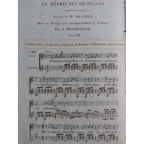 MEISSONNIER Antoine Le Mépris des Richesses Chant Guitare ca1820