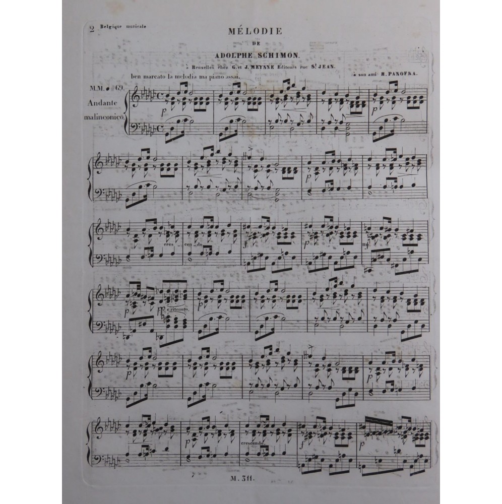 SCHIMON Adolphe Mélodie Piano ca1840