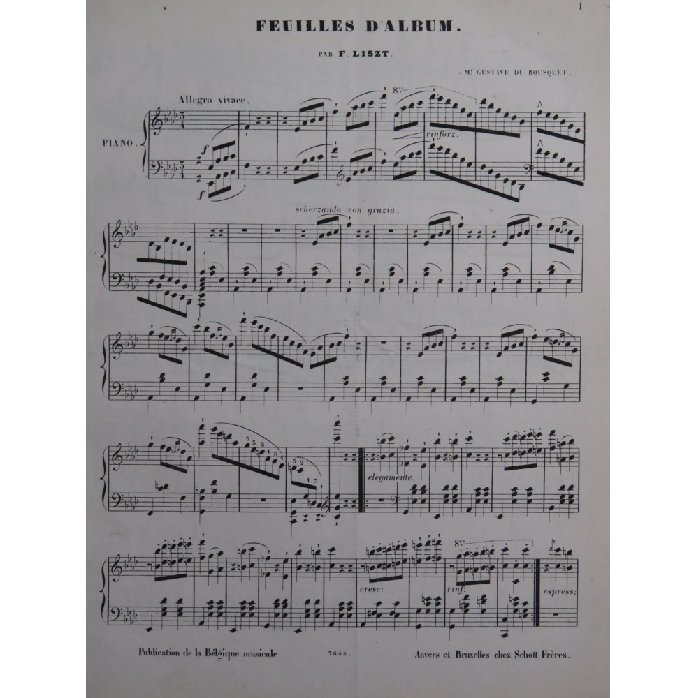 LISZT Franz Feuilles d'Album Piano ca1844