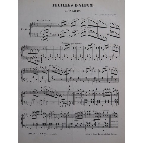 LISZT Franz Feuilles d'Album Piano ca1844