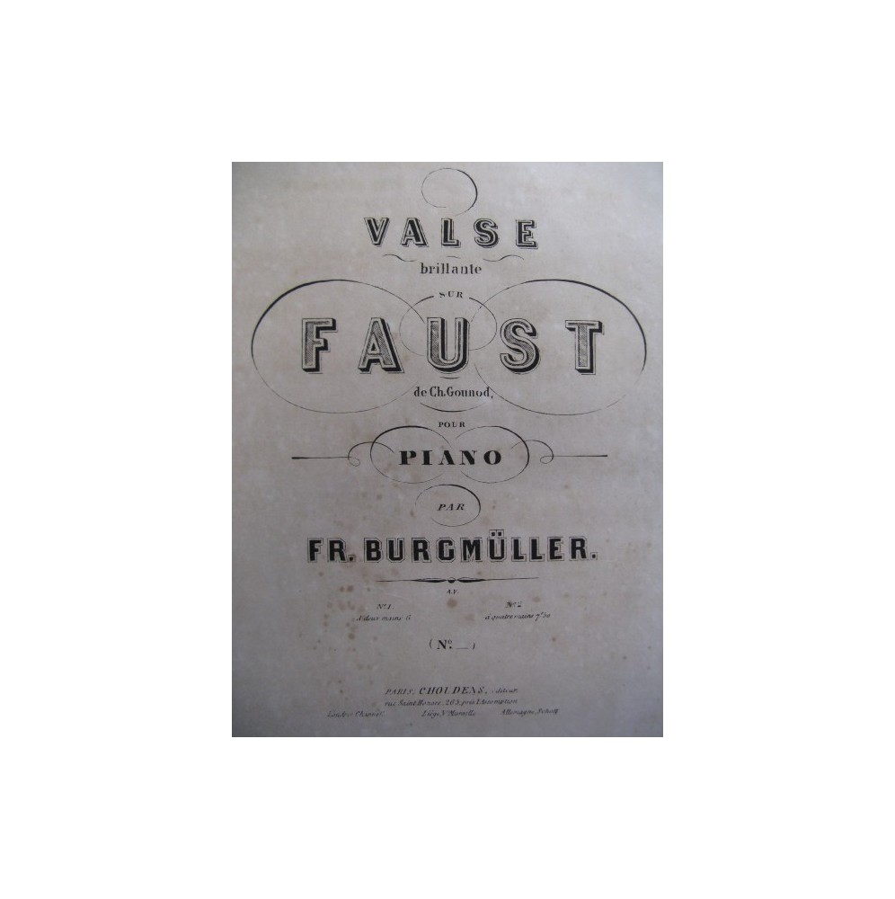 BURGMULLER Frédéric Valse Faust Piano 4 mains 1860