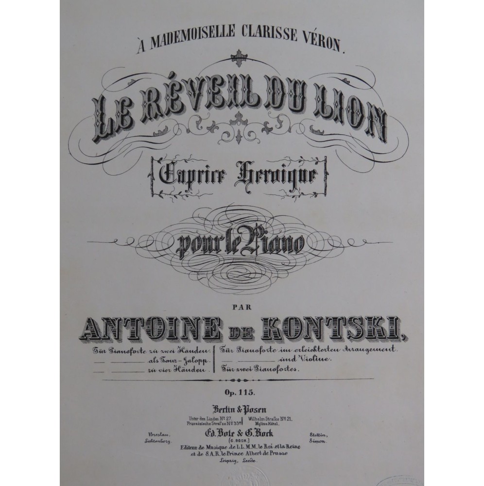 DE KONTSKI Antoine Le Réveil du Lion op 115 Piano ca1860