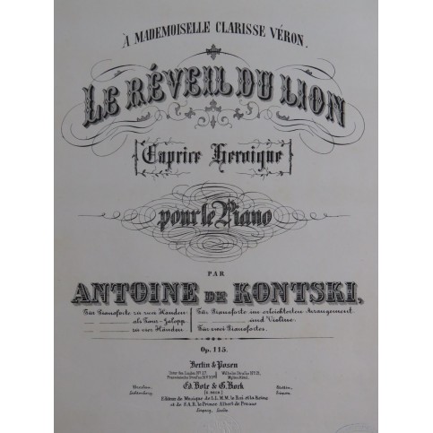 DE KONTSKI Antoine Le Réveil du Lion op 115 Piano ca1860
