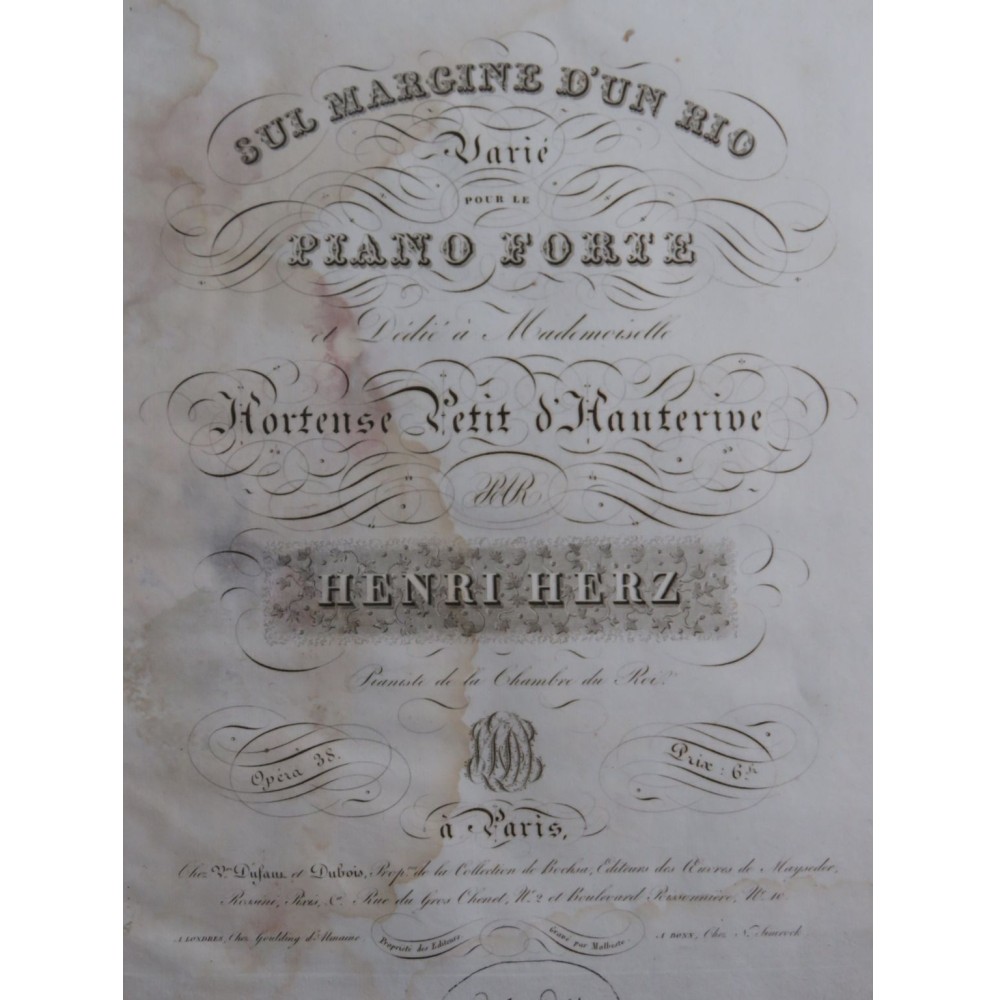HERZ Henri Sul Margine d'un Rio Varié op 38 Piano ca1820