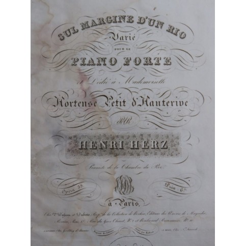 HERZ Henri Sul Margine d'un Rio Varié op 38 Piano ca1820