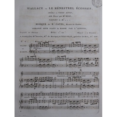 CATEL Ch. S. Wallace ou Le Ménestrel Ecossais No 6 Chant Piano ou Harpe ca1810