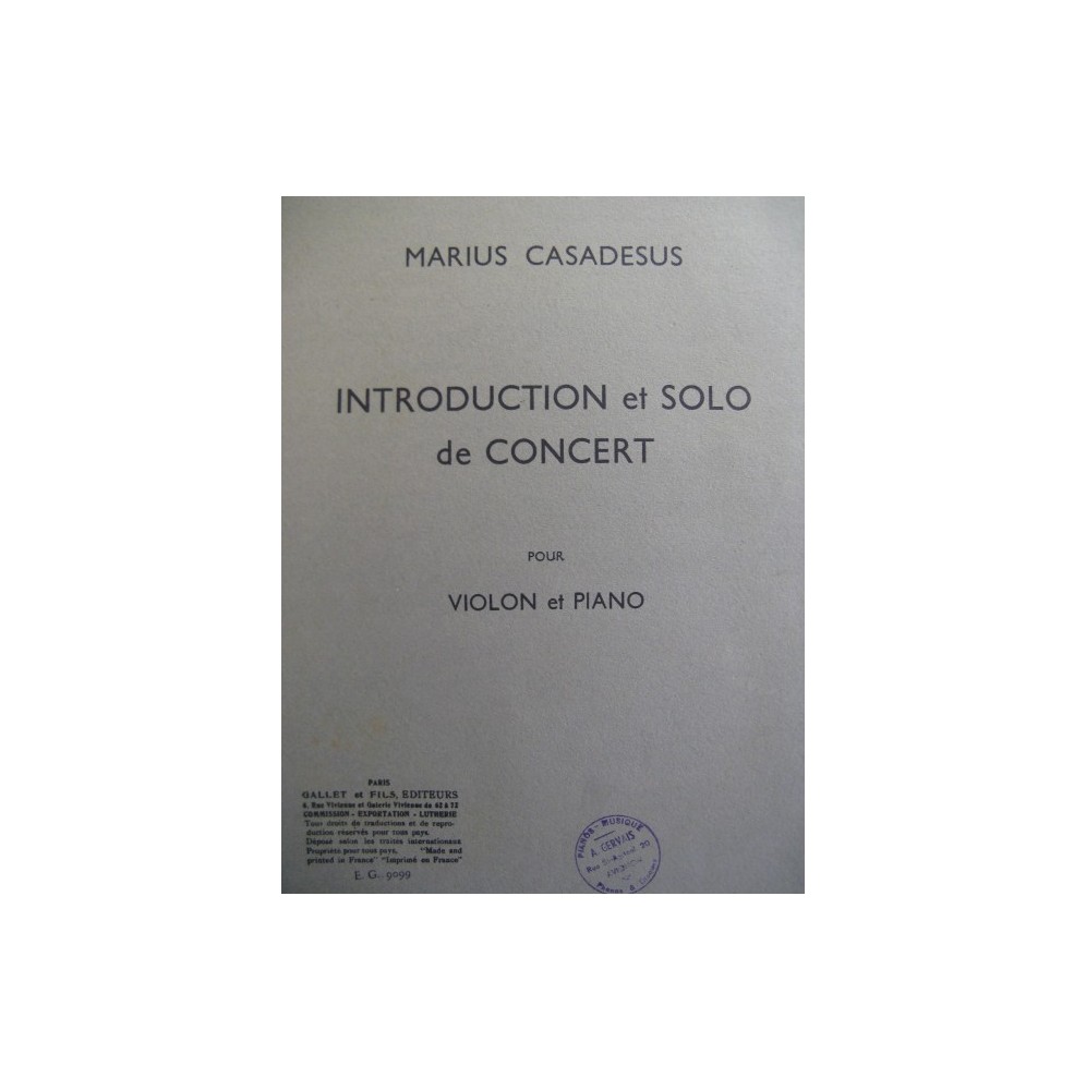 CASADESUS Marius Solo de Concert Violon Piano 1952
