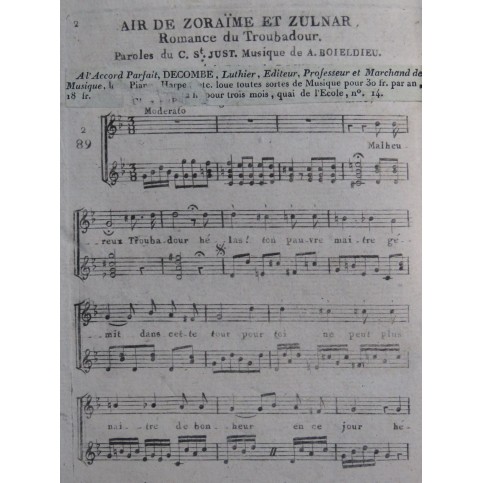 BOIELDIEU Adrien Zoraïme et Zulnar Air Chant Guitare ca1820