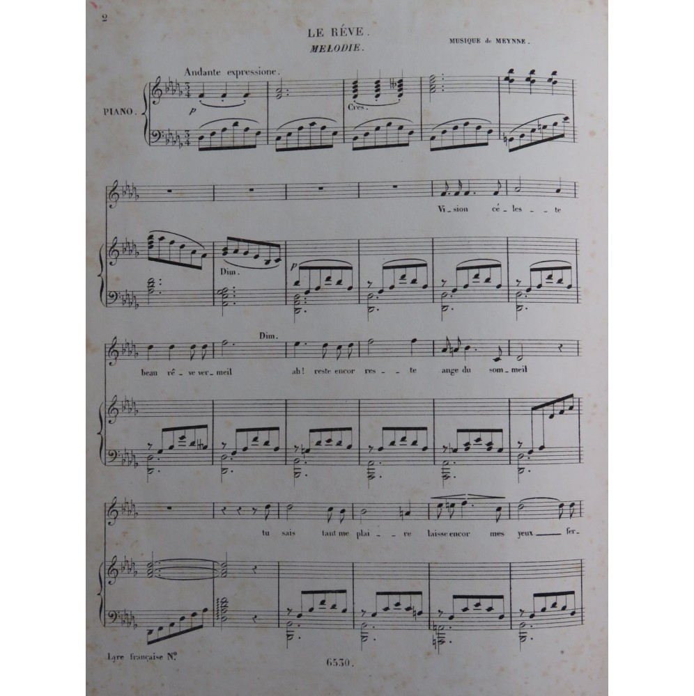 MEYNNE Le Rêve Chant Piano ca1840