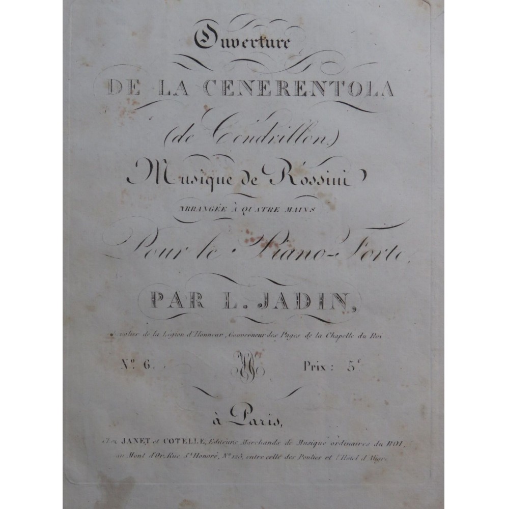 ROSSINI G. La Cenerentola Ouverture Piano 4 mains ca1825