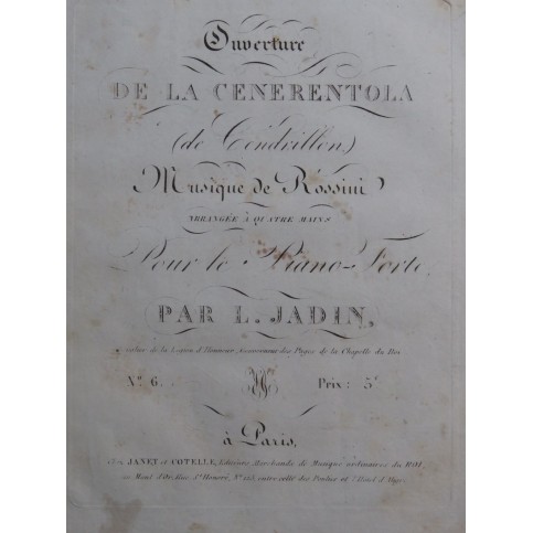 ROSSINI G. La Cenerentola Ouverture Piano 4 mains ca1825