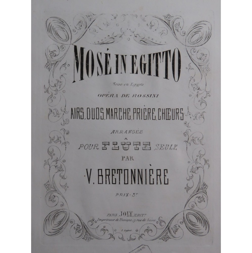 ROSSINI Mosé in Egitto Airs Duos Prière Choeurs Flûte seule ca1850