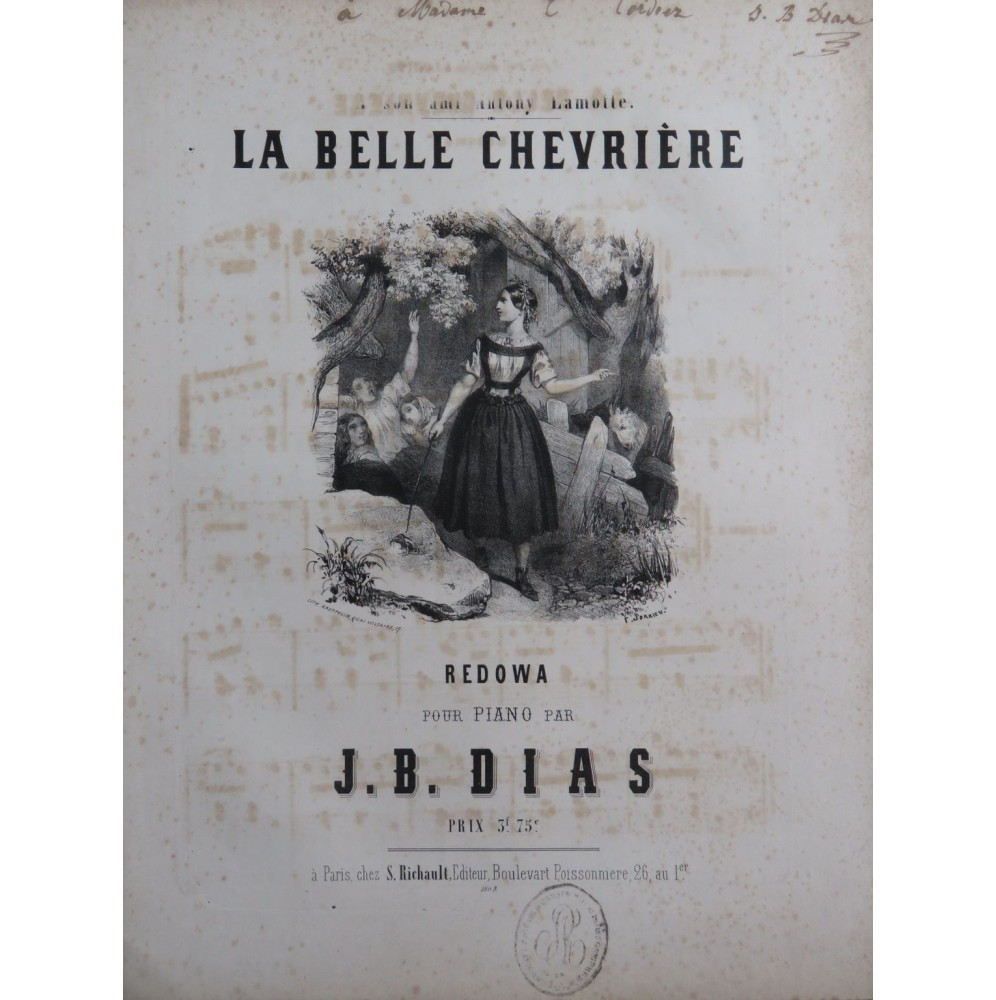 DIAS Jean-Baptiste La Belle Chevrière Dédicace Piano ca1850