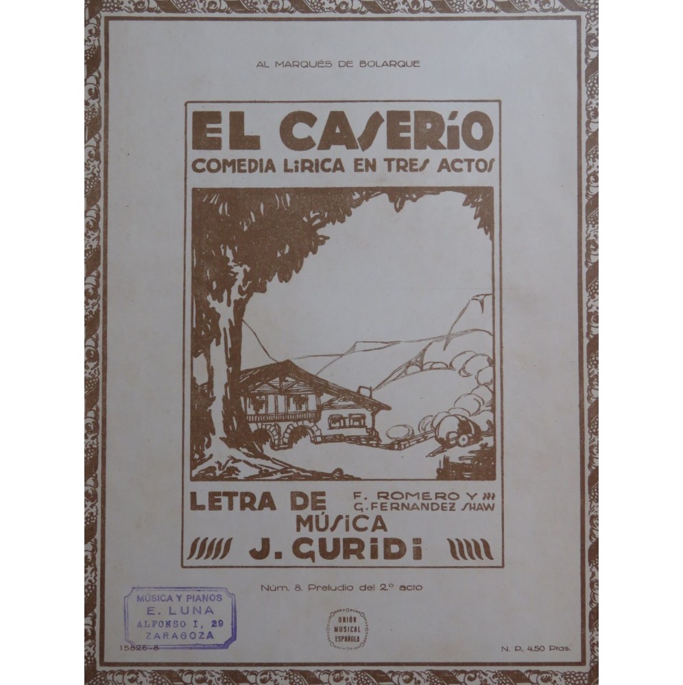 GURIDI Jesus El Caserio No 8 Piano 1927