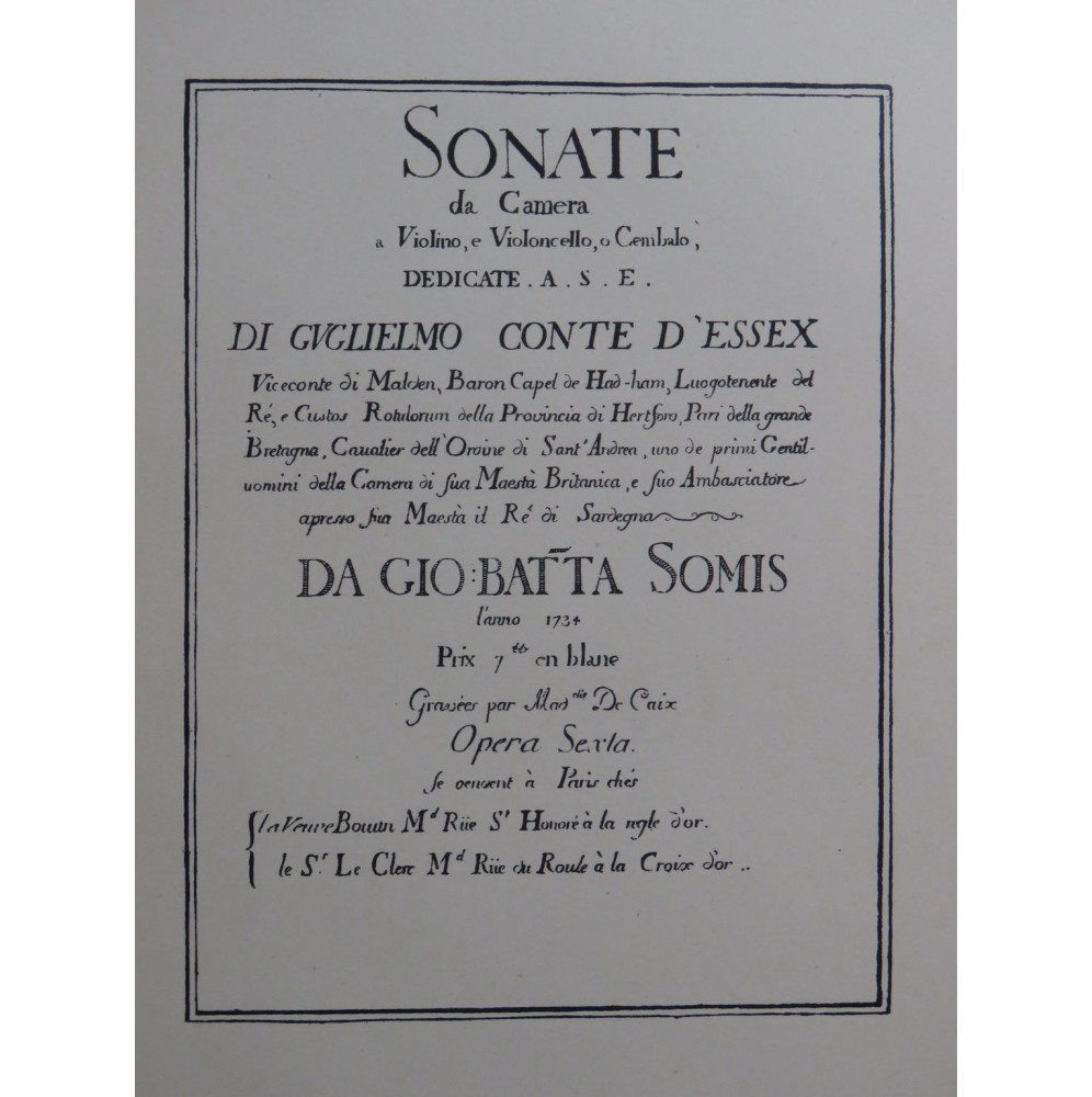 SOMIS G. B. Sonate en Sol Majeur Piano Violon 1910