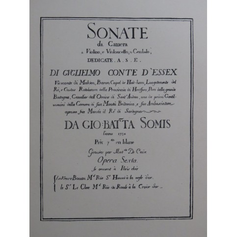 SOMIS G. B. Sonate en Sol Majeur Piano Violon 1910