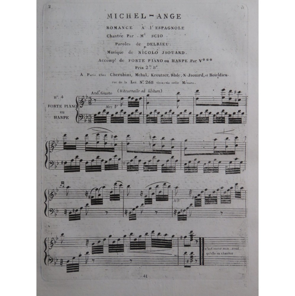 ISOUARD Nicolo Michel-Ange No 4 Chant Piano ou Harpe ca1805