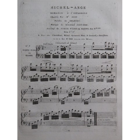 ISOUARD Nicolo Michel-Ange No 4 Chant Piano ou Harpe ca1805