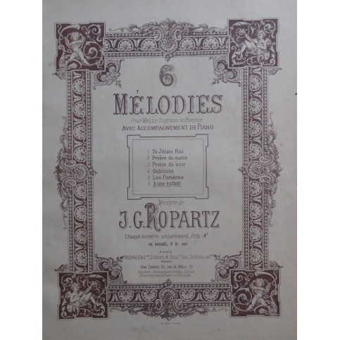 ROPARTZ Joseph Guy A une Enfant op 13 Chant Piano XIXe