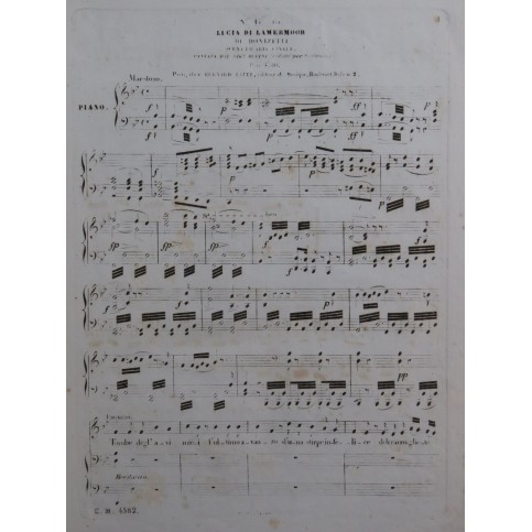 DONIZETTI G. Lucia di Lamermoor No 14 Chant Piano ca1860