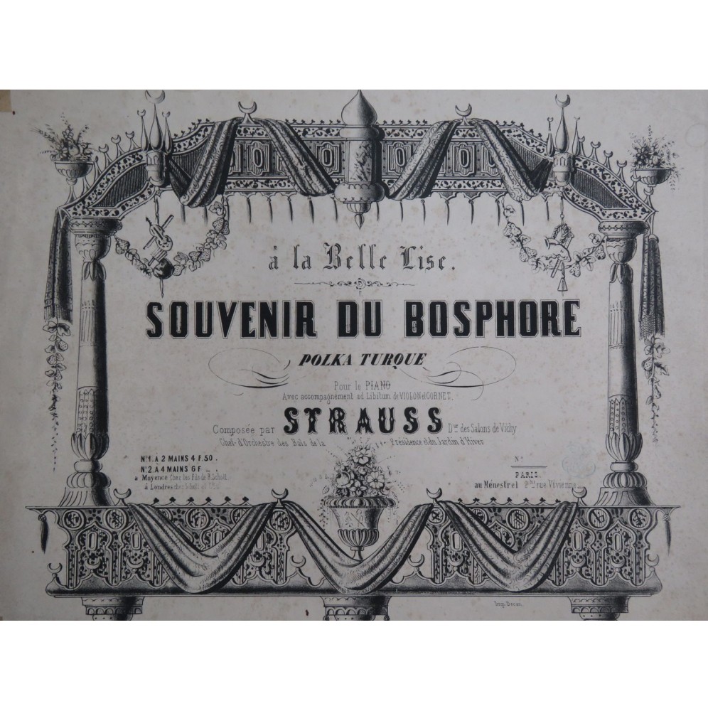 STRAUSS Isaac Souvenir du Bosphore Polka Turque Piano ca1850