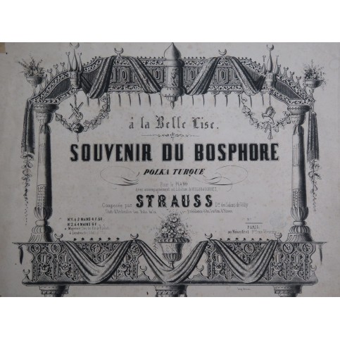 STRAUSS Isaac Souvenir du Bosphore Polka Turque Piano ca1850