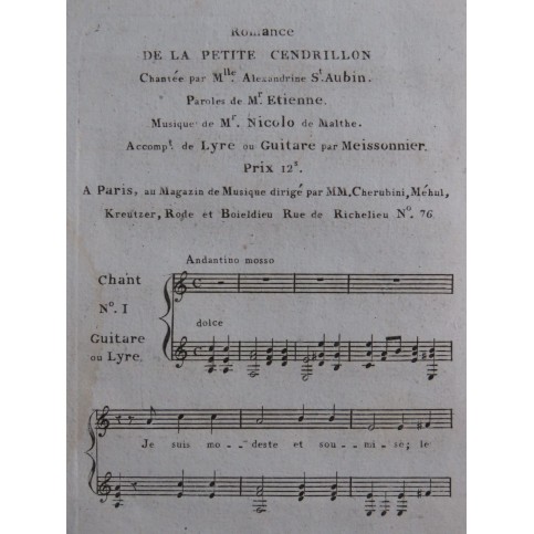 ISOUARD Nicolo Cendrillon No 1 Chant Guitare ca1810
