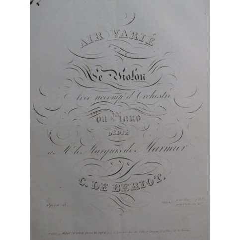 DE BÉRIOT Charles Air Varié op 3 Violon Piano ca1830
