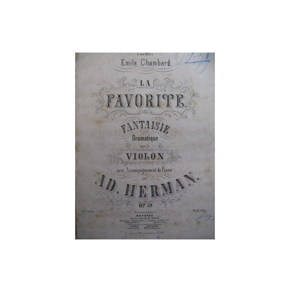 HERMAN Adolphe La Favorite op 59 Violon Piano 1864