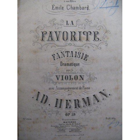 HERMAN Adolphe La Favorite op 59 Violon Piano 1864