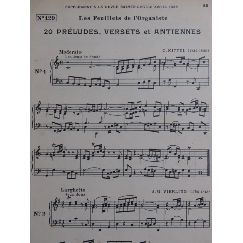 Les Feuillets de l'Organiste 20 Préludes Versets et Antiennes Orgue 1936